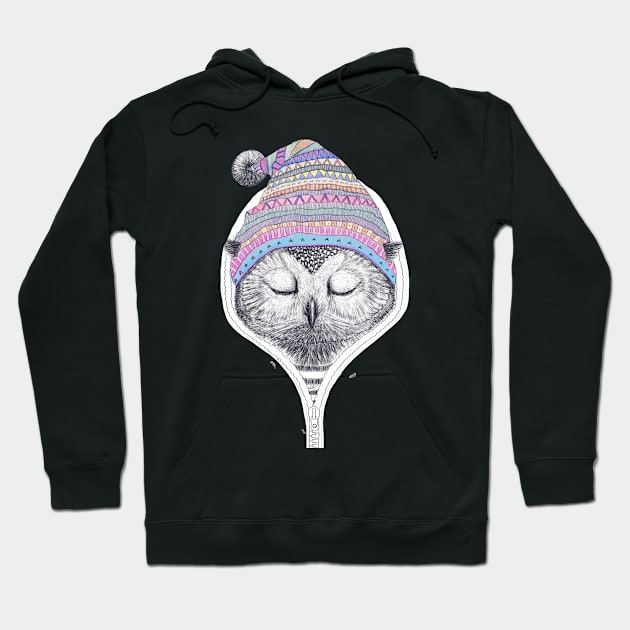 Winter owl on black Hoodie by kodamorkovkart